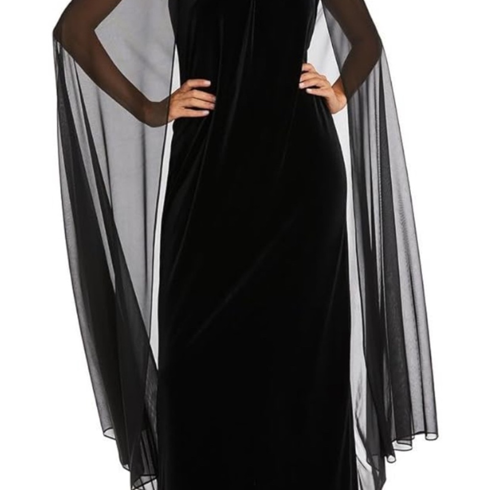 JM Collection Black Maxi Dress with Sheer Sleeves